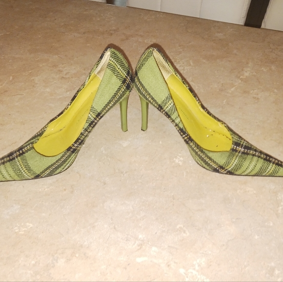Vintage Chinese Laundry Green Plaid Pointy Toe Heels - Picture 6 of 10